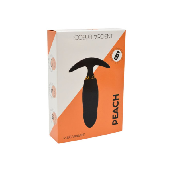 PEACH, Plug Vibrant noir long USB avec télécommande, dans un silicone médical doux et lisse
